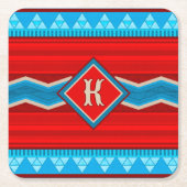 Southwest River Canyon Red Turquoise Monogrammed スクエアペーパーコースター (正面)