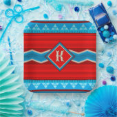 Southwest River Canyon Red Turquoise Monogrammed ペーパープレート (パーティー)