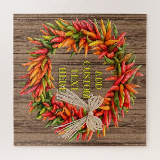 Southwest Rustic Chile Pepper Wreath Personalized ジグソーパズル (横)