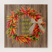 Southwest Rustic Chile Pepper Wreath Personalized ジグソーパズル (縦)