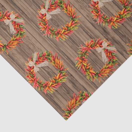 Southwest Rustic Chile Pepper Wreaths Wood Pattern 薄葉紙 (詳細)