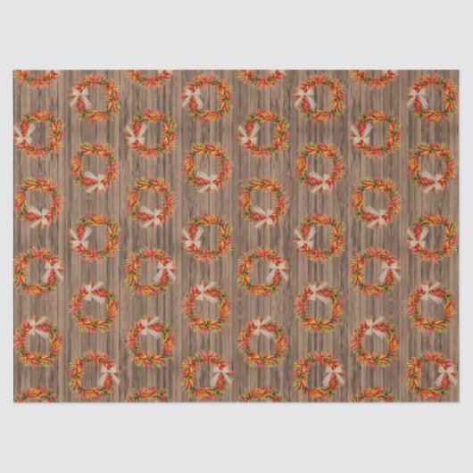 Southwest Rustic Chile Pepper Wreaths Wood Pattern 薄葉紙 (正面)