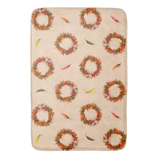 Southwest Rustic Chile Peppers Wreaths バスマット (正面縦)