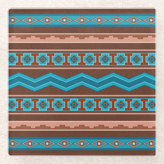 Southwest Style Geometric Cameron Gorge Design ガラスコースター (正面)