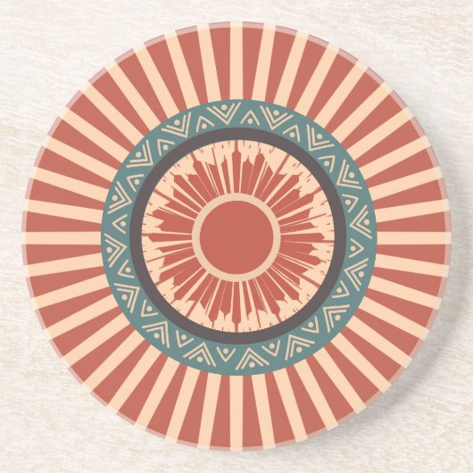 Southwest Sun Tribal Mandala Wall Clock コースター (正面)