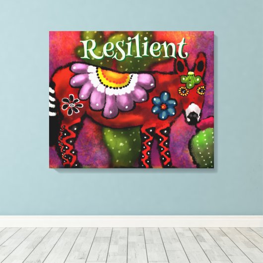 Southwest Talavera-Style Donkey Personalized キャンバスプリント (インサイチュ (ウッドフロア))