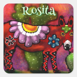 Southwest Talavera-Style Donkey Personalized スクエアシール