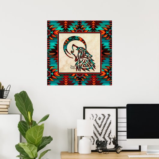 Southwest Tribal Wolf Poster ポスター (ホームオフィス)