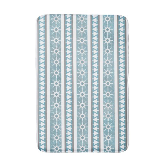 Southwest Winter Blue Geometric Snowflake Pines Md バスマット (正面縦)