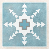 Southwest Winter Geometric Snowflake Design ガラスコースター (正面)