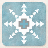 Southwest Winter Geometric Snowflake Design スクエアペーパーコースター (正面)