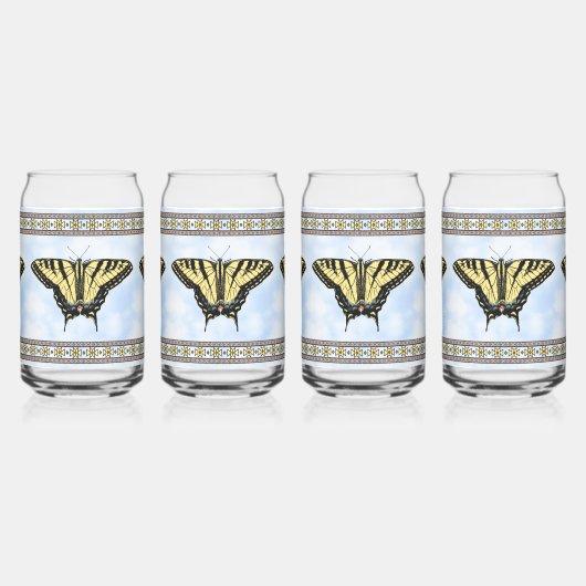 Southwest Yellow Swallowtail Butterflies Pattern ガラス缶 (左)