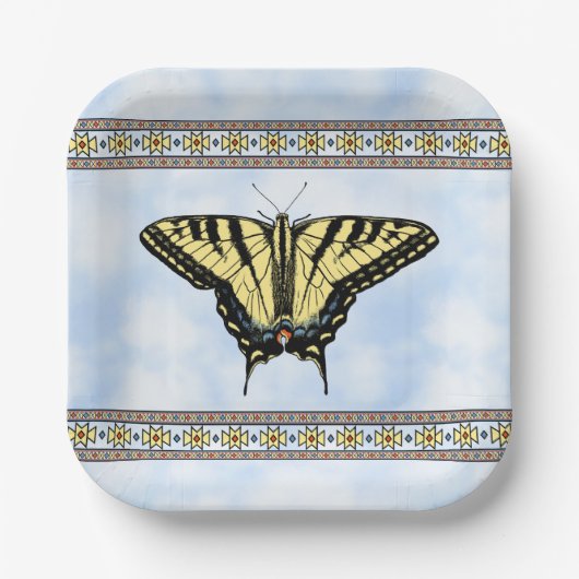 Southwest Yellow Swallowtail Butterfly Blue Sky ペーパープレート (正面)