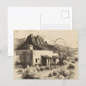 Southwestern Adobe House with Desert Landscape  ポストカード (正面/裏面)