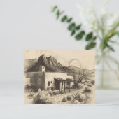 Southwestern Adobe House with Desert Landscape  ポストカード (スタンド正面)