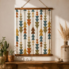 Southwestern Arrow Mustard Terracotta Teal Boho 吊り下げ型タペストリー