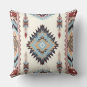 Southwestern Aztec Geometric Boho Blue, Rust & Cre クッション (裏面)