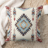 Southwestern Aztec Geometric Boho Blue, Rust & Cre クッション (ブランケット)