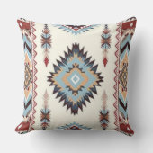 Southwestern Aztec Geometric Boho Blue, Rust & Cre クッション (正面)