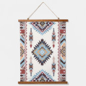 Southwestern Aztec Geometric Boho Blue, Rust & Cre 吊り下げ型タペストリー (正面)
