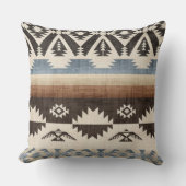 Southwestern Aztec Geometric Pattern in Black クッション (正面)