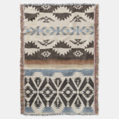 Southwestern Aztec Geometric Pattern in Black スローブランケット (正面縦)