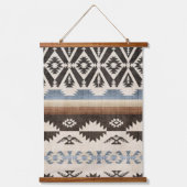 Southwestern Aztec Geometric Pattern in Black 吊り下げ型タペストリー (正面)