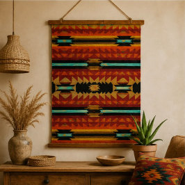 Southwestern Aztec Geometric Stripe Pattern 吊り下げ型タペストリー
