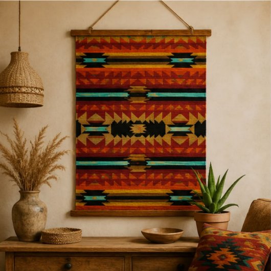 Southwestern Aztec Geometric Stripe Pattern 吊り下げ型タペストリー