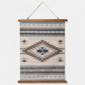 Southwestern Aztec Rug Blue, Brown & Cream Rustic 吊り下げ型タペストリー (正面)