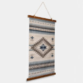 Southwestern Aztec Rug Blue, Brown & Cream Rustic 吊り下げ型タペストリー (傾斜あり)