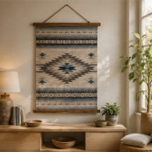 Southwestern Aztec Rug Blue, Brown & Cream Rustic 