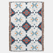 Southwestern Blue and Red Geometric Pattern スローブランケット (正面縦)