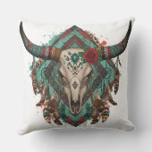 Southwestern Boho Design Bull Skull Throw Pillow クッション (裏面)