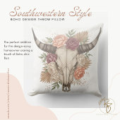 Southwestern Boho Design Bull Skull Throw Pillow クッション