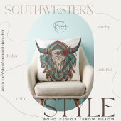 Southwestern Boho Design Bull Skull Throw Pillow クッション