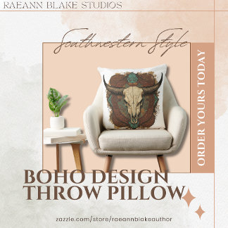 Southwestern Boho Design Bull Skull Throw Pillow クッション