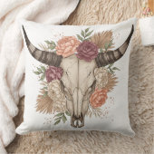 Southwestern Boho Design Bull Skull Throw Pillow クッション (ブランケット)
