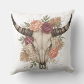 Southwestern Boho Design Bull Skull Throw Pillow クッション (裏面)