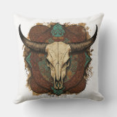 Southwestern Boho Design Bull Skull Throw Pillow クッション (裏面)