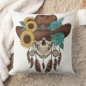 Southwestern Boho Design Skull Throw Pillow クッション (ブランケット)