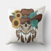 Southwestern Boho Design Skull Throw Pillow クッション (正面)