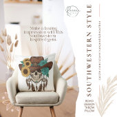Southwestern Boho Design Skull Throw Pillow クッション