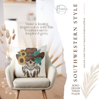 Southwestern Boho Design Skull Throw Pillow クッション