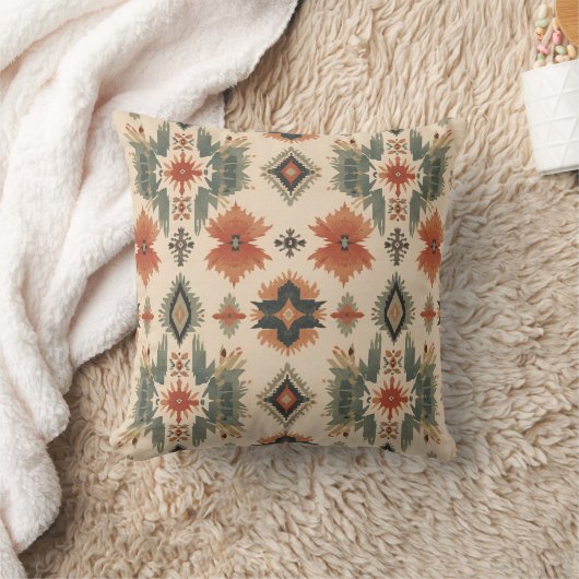 Southwestern Boho Diamond Terracotta and Sage  クッション (ブランケット)