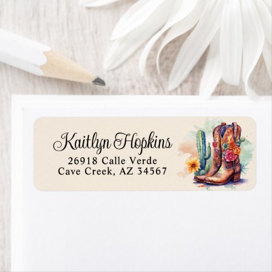 Southwestern Cowgirl Boots Return Address Label ラベル (インサイチュ)