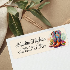 Southwestern Cowgirl Boots Return Address Label ラベル