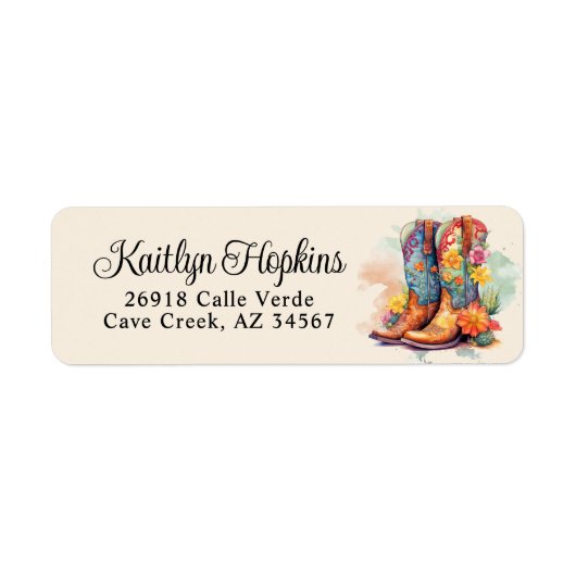 Southwestern Cowgirl Boots Return Address Label ラベル (正面)