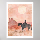 Southwestern Cowgirl Silhouette Desert Sun Artwork ポスター (正面)
