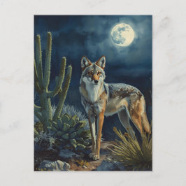 Southwestern Coyote and Moon Desert Postcard ポストカード